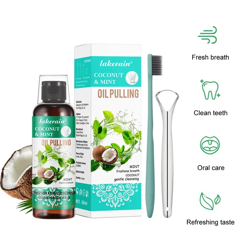 Teeth Whitening With Coconut Oil - น้ำยาบ้วนปากน้ำมันมะพร้าวมิ้นต์ 60/100/200/250 มล. ไม่มีแอลกอฮอล์ ฟอกสีฟัน ลมหายใจสดชื่น