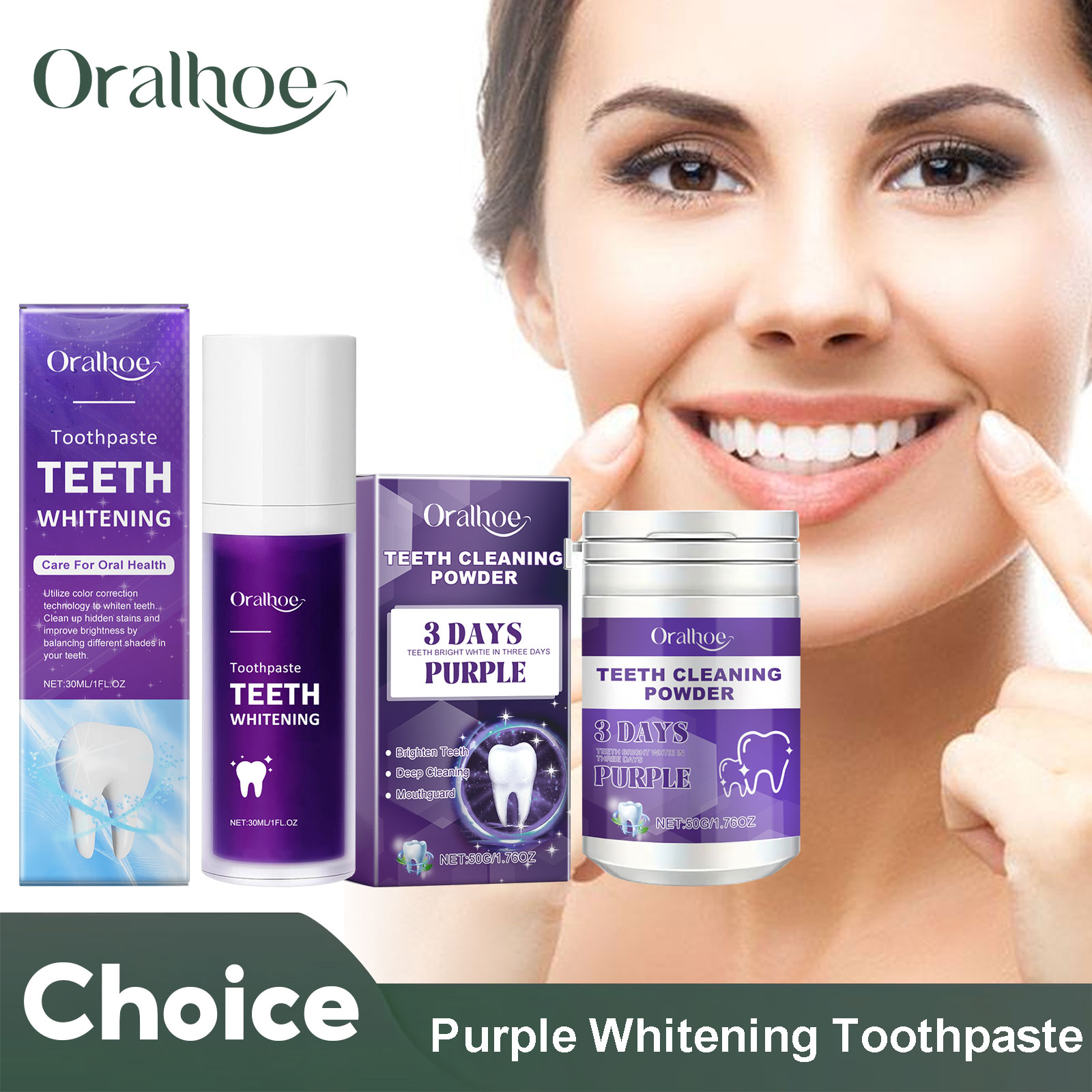 Teeth Whitening Naturally - สีม่วง Corrector ยาสีฟันไวท์เทนนิ่งทําความสะอาดฟันลึกลดคราบจุลินทรีย์ Breath Freshen 5
