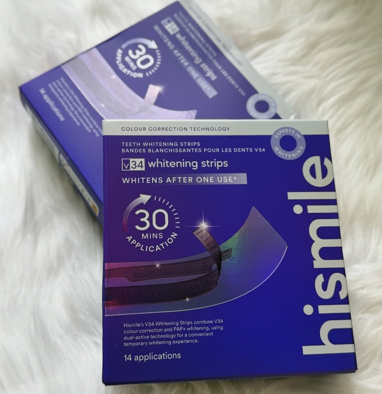 Teeth Whitening After Care - แผ่นฟอกฟันสีม่วง ขจัดคราบเหลือง V34 ไวท์เทนนิ่ง ฮิสไมล์ ของแท้