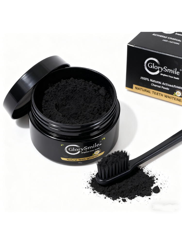 Whitening Powder Activated - ผงฟอกสีฟันถ่านกัมมันต์กลอรี่สไมล์, ผงทำความสะอาดฟันถ่านกัมมันต์, ผงถ่านกัมมันต์จากกะลามะพร้าว
