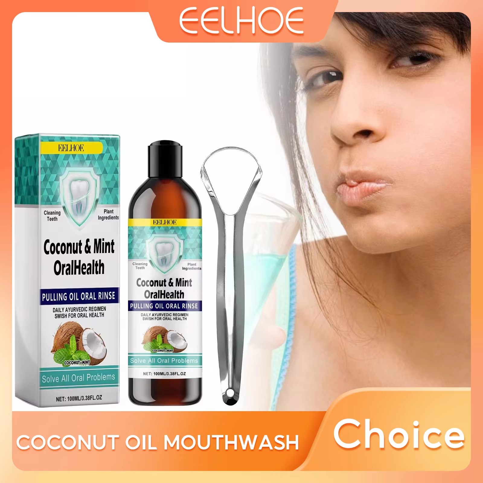 Teeth Whitening With Coconut Oil - EELHOE Mint น้ํามันมะพร้าวดึงน้ํายาบ้วนปากทําความสะอาดฟันฟันขาวปราศจากแอลกอฮอล์ Fresh Breath Oral
