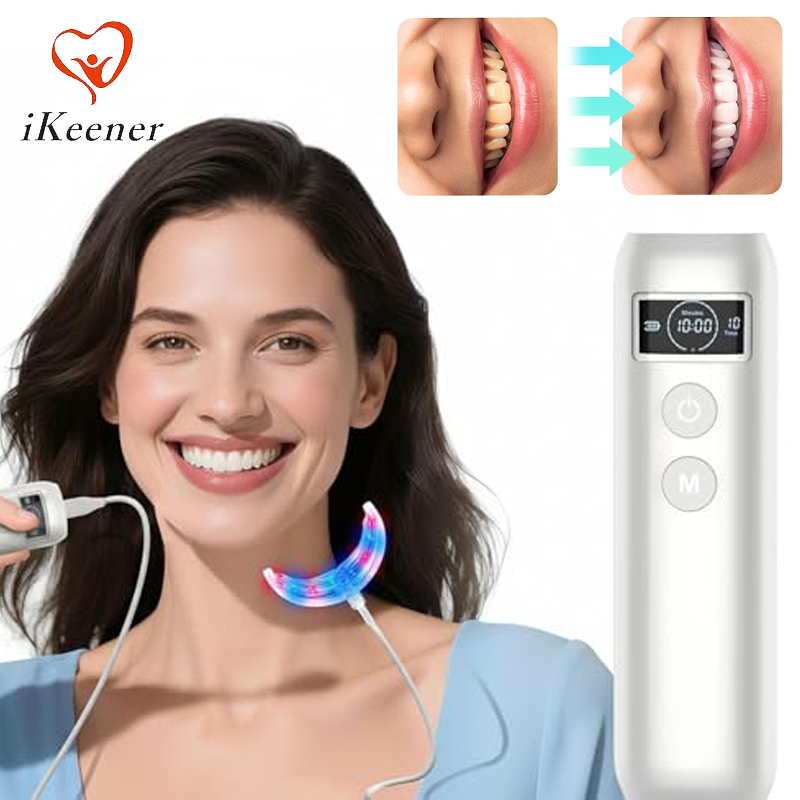 Teeth Whitening Led Kit - เครื่องเร่งฟอกสีฟัน 16 LED แสงสีแดงและสีน้ำเงิน พร้อมถาดใส่และตัวตั้งเวลา ช่วยฟื้นฟูสุขภาพเหงือก