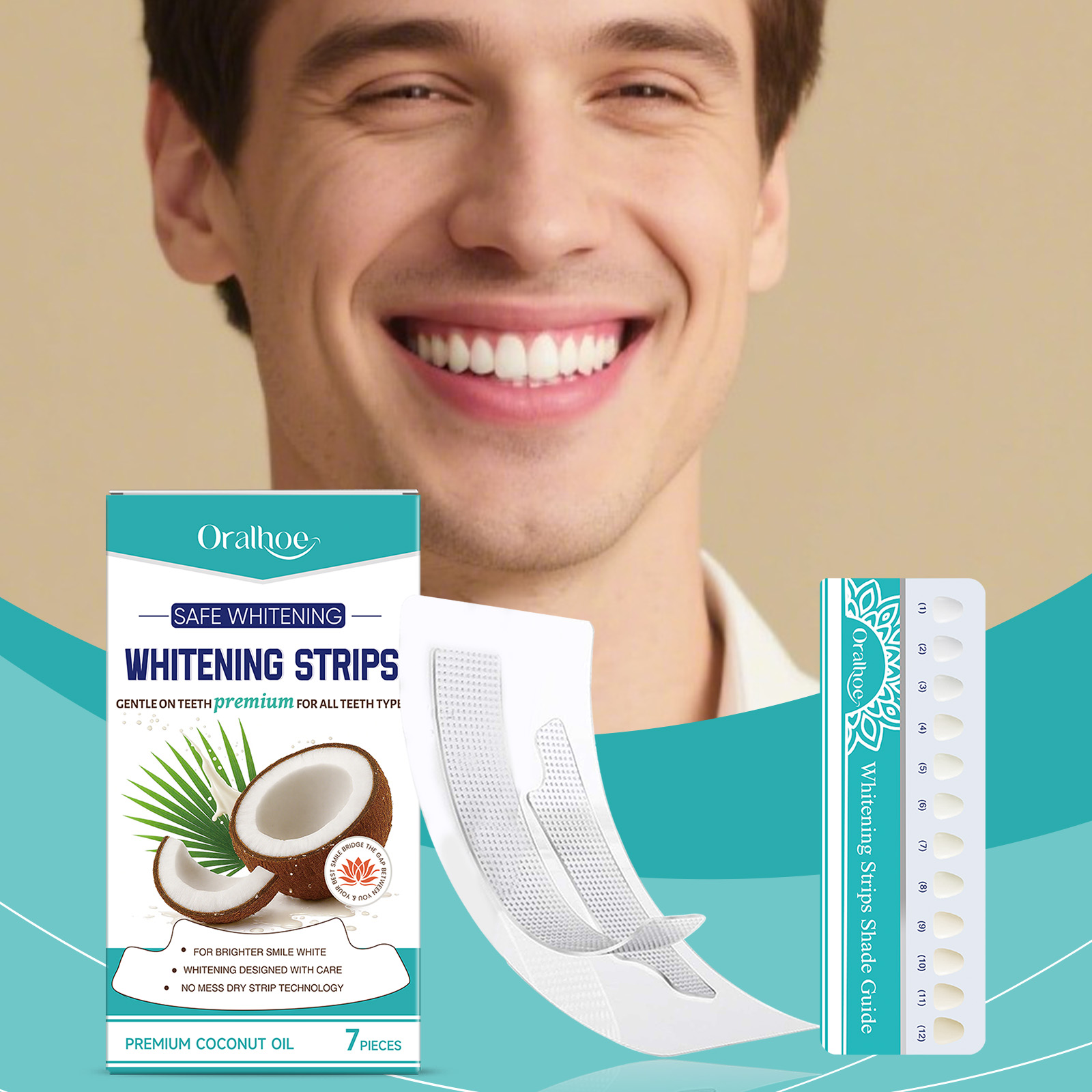 Teeth Whitening With Coconut Oil - แผ่นฟอกสีฟันน้ำมันมะพร้าว 7 แพ็ค อ่อนโยนและปลอดภัย ขจัดคราบ เหมาะสำหรับทุกประเภทของฟัน