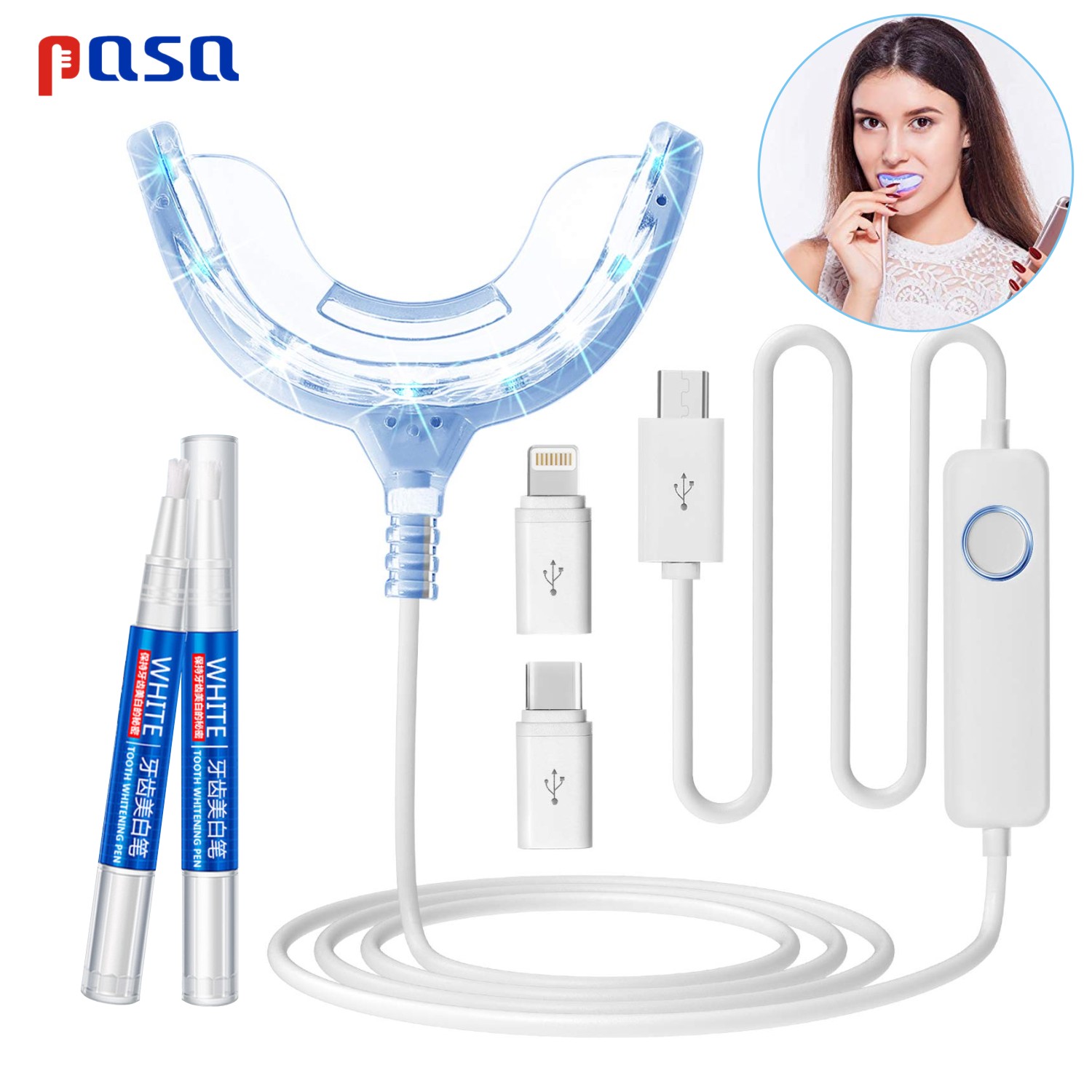 Teeth Whitening Led Kit - ชุดฟอกสีฟันแบบพกพา แสงสีฟ้าเย็น LED พร้อมเจล 2 ชิ้น