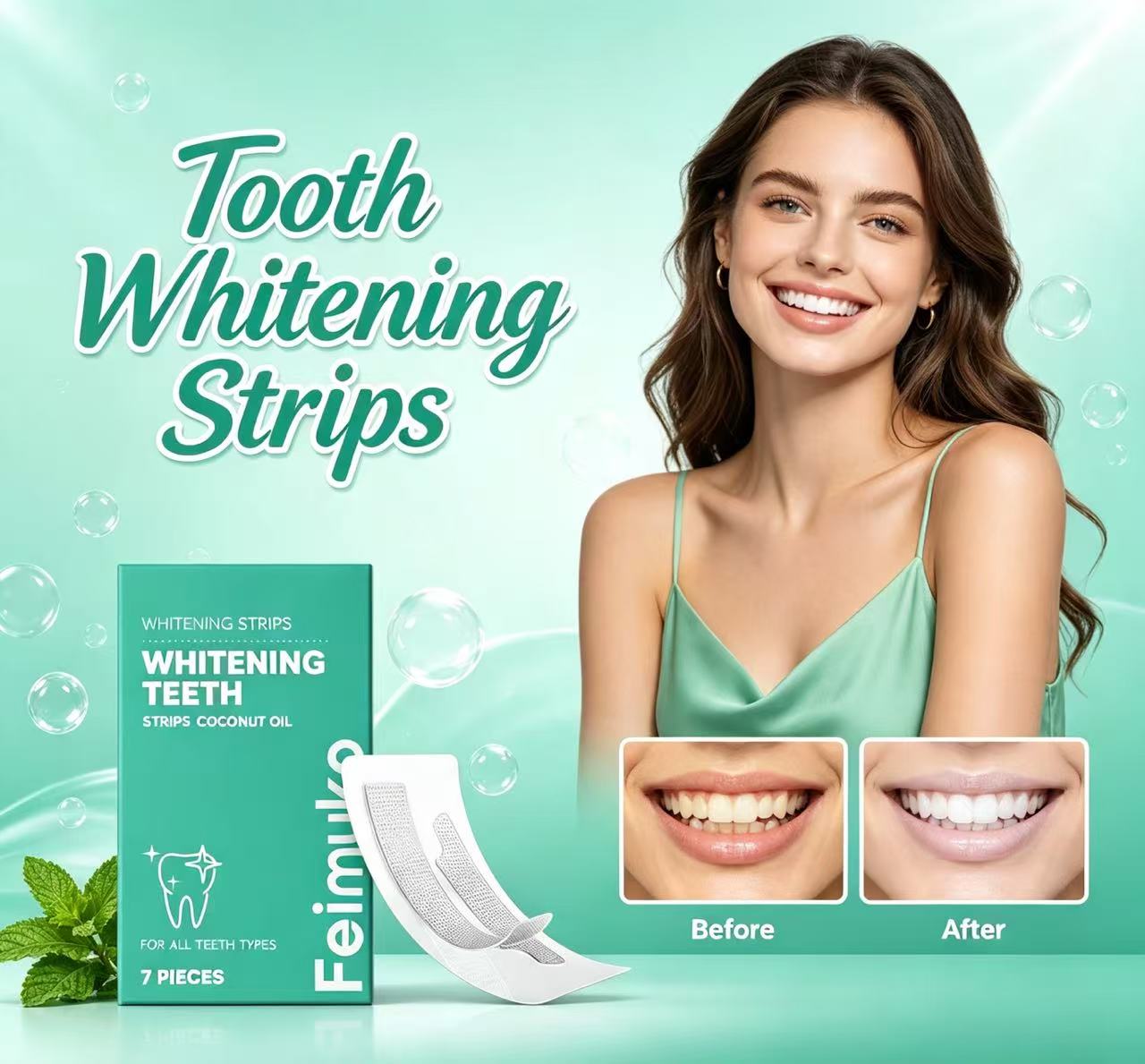 Teeth Whitening With Coconut Oil - แผ่นฟอกฟันขาวด้วยน้ำมันมะพร้าว อ่อนโยนต่อฟัน ช่วยลดคราบบนผิวฟัน สวมใส่สบาย เหมาะกับฟันทุกประเภท ดูแลช่องปากที่บ้าน