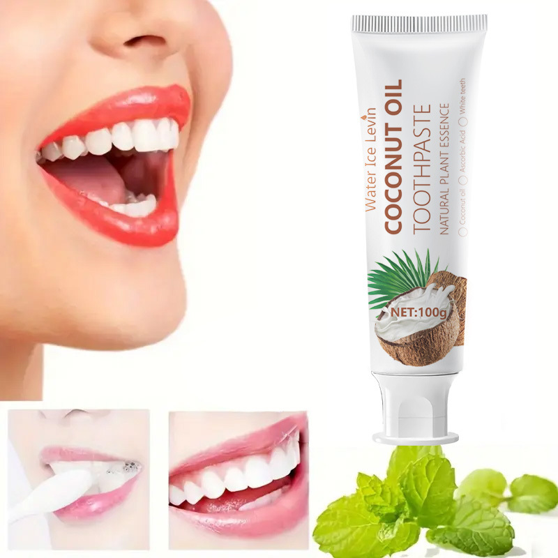 Teeth Whitening With Coconut Oil - ยาสีฟันน้ำมันมะพร้าวไวท์เทนนิ่ง 100 กรัม ต่อสู้กับกลิ่นปากและแบคทีเรีย เพื่อลมหายใจสดชื่นและฟันขาวสะอาด