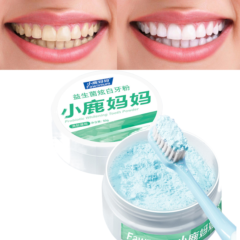 Whitening Powder Activated - Fawnmun 50g ผงฟันเปิดใช้งานโปรไบโอติกฟันไวท์เทนนิ่งยาสีฟันทันตกรรมผงสุขอนามัยช่องปากฟันทําความสะอาดเครื่องมือ