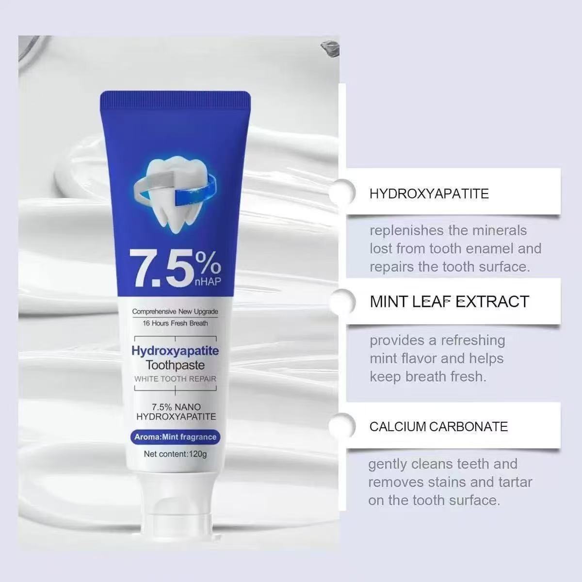 7.5%นาโนไฮดรอกซีอะพาไทต์ยาสีฟั - Teeth Whitening Toothpaste บทวิจารณ์และราคา